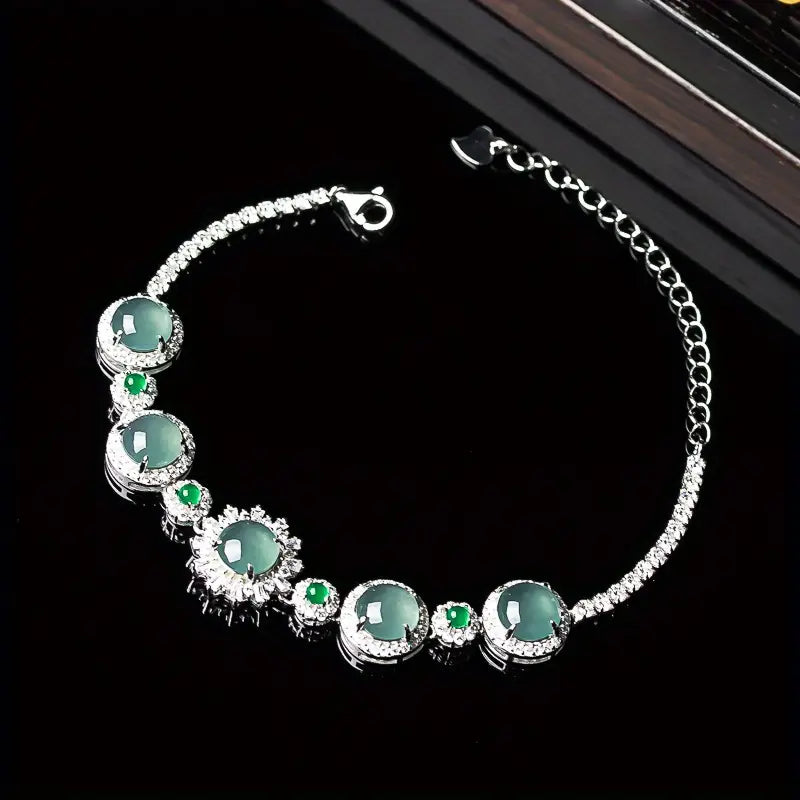 Silver inlaid natural jadeite A-grade ice jade ladies bracelet ladies fashion can be freely adjusted DIY bracelet to send test certificate gift box.