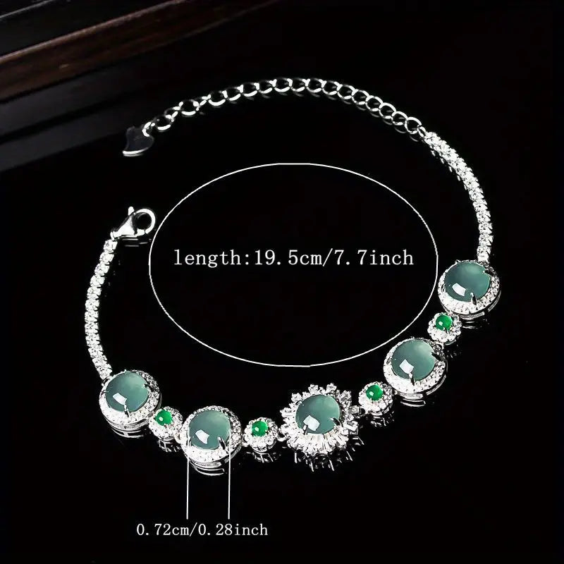 Silver inlaid natural jadeite A-grade ice jade ladies bracelet ladies fashion can be freely adjusted DIY bracelet to send test certificate gift box.