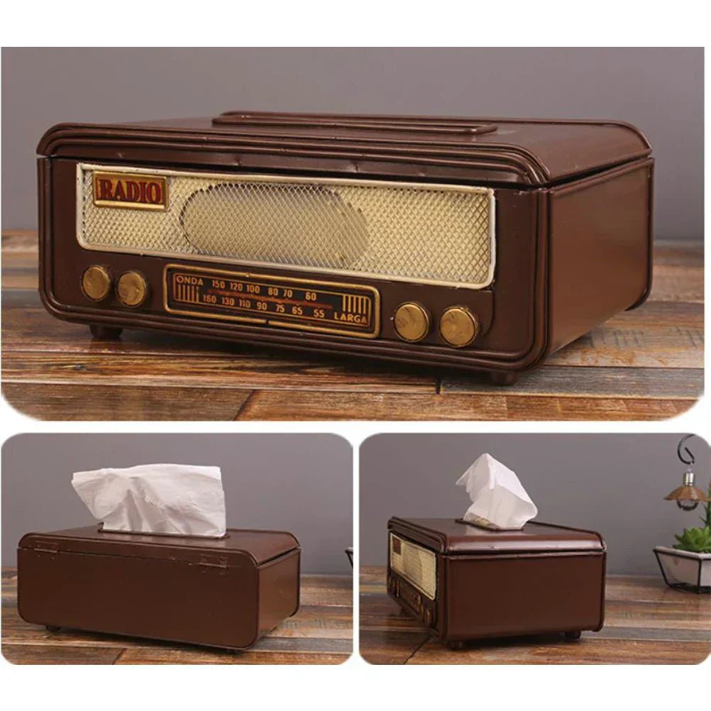 Retro Radio Shape Tissue Paper Box Napkin Storage Box Container Paper Towel Holder Paper Towel Holder Case for Home Bar Office - ADFIRE
